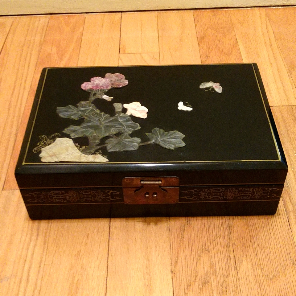 Vintage Asian Black Lacquer Jewelry Box